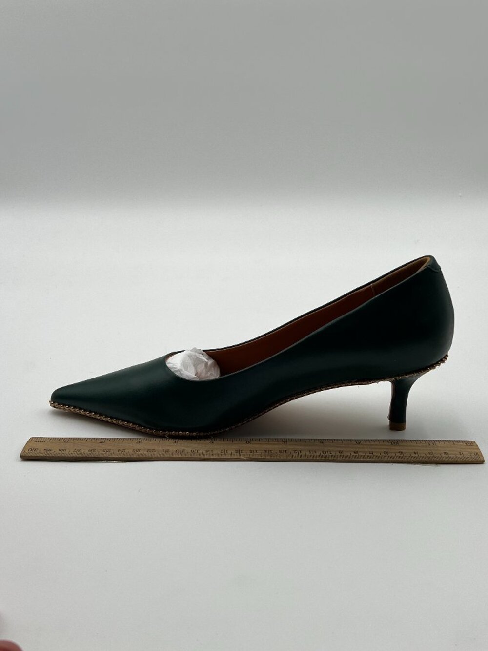 Green Pumps with Kitten Heels Slip On Comfort Pointed Toe Studs Around Shoes
